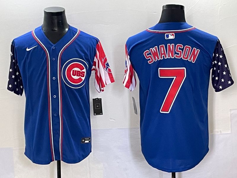 Men 2025 Chicago Cubs #7 Swanson Blue a generation of national flags Joint Name Nike MLB Jersey style 41->chicago cubs->MLB Jersey